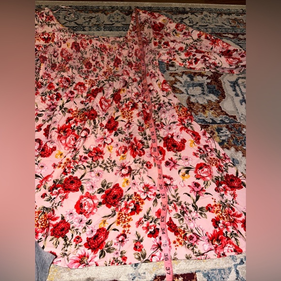 Old Navy 2X Floral Smocked Mini Dress Pink Red Boho Cottagecore Long Sleeve - Picture 11 of 12